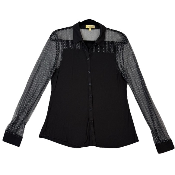 Vera Wang Princess  Sheer Sleeve Black Button Up Large Y2K Whimsigoth EUC Sheer - Picture 1 of 14